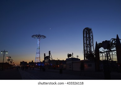 Coney Island Boardwalk At Night.               