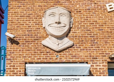 Coney Island, Brooklyn, New York City, New York, USA. November 6, 2021. Sculpture On The Wall Of A Shop In Coney Island.