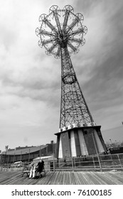 CONEY ISLAND, NY - APRIL 25: Another Season Opens And Visitors Can Expect To Find Construction Of New Rides Amongst The Vintage Rides Which Have Been Shut Down. Pictured: Vintage Parachute Jump On April 25, 2011, Coney Island, NY