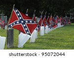 Confederate Graves Marked with Flags Flying
