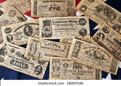 Confederate Money On Confederate Flag