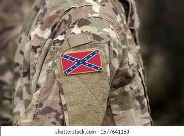 The Confederate Rebel Flag On Military Uniform. American Civil War. Collage.