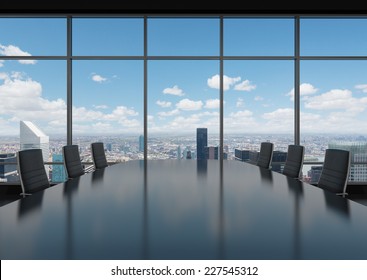 Conference Room. Modern Office With Windows And City View. 