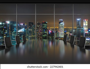 Conference room. Modern office with windows and city view. Night time.  - Powered by Shutterstock