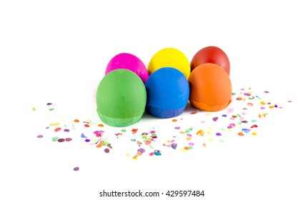 Confetti Eggs Isolated On White Background
