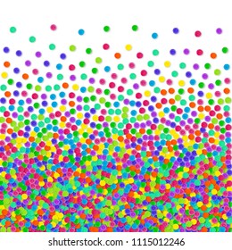 Confetti frame on white background. Rainbow colored dots for holiday party. Isolated confetti frame with happy mood splash. Abstract creative background. Hand drawn painted polka dot. - Shutterstock ID 1115012246