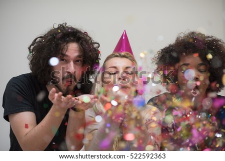 Similar – Image, Stock Photo Young happy couple enjoying a birthday party