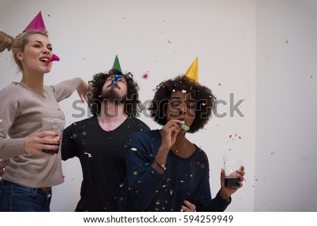 Similar – Image, Stock Photo Young happy couple enjoying a birthday party