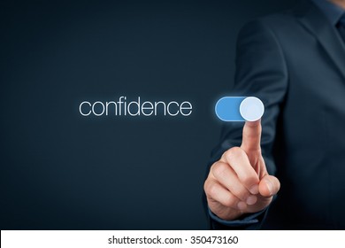 Confidence improvement concept. Coach or mentor help to increase self-confidence. Businessman switch over confidence.