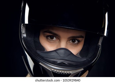 Beautiful Girl Us Armystyle Motorcycle Helmet Foto Stock Shutterstock