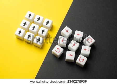 Confidence and uncertainty. Concept of insecurity and disunity. Communication and coordination. Be efficient, productive, and cohesive. Well and poorly organized groups