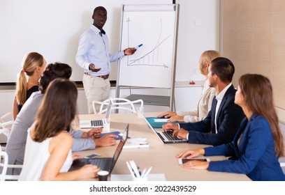 Confident African American businessman presenting new business project to coworkers - Shutterstock ID 2022439529