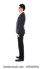 Confident Asian Businessman, Side View And Full Length Portrait Isolated On White Background.