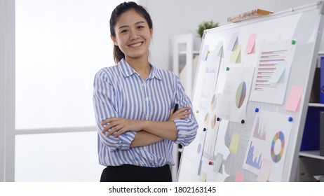 Confident Asian Woman Manager Smiling At Camera With Arms Crossed. Profile Picture And Style