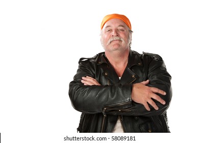 Confident Biker Gang Member With Leather Jacket