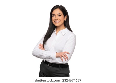 Confident business grad student mba degree success driven female brunette hispanic businesswoman, executive, layer, future CEO