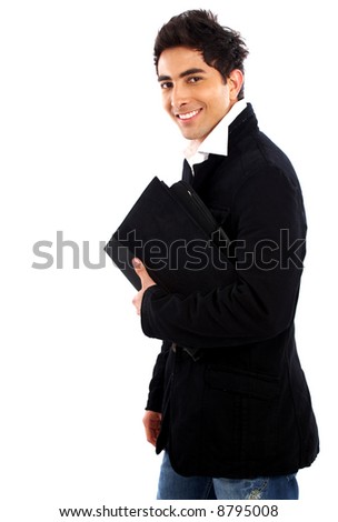 Full body silhouette of a businessman isolated on a white background. He is  standing and waiting and posed as if bored or impatient. - Stock Image -  Everypixel