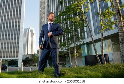 Confident Entrepreneur In Businesslike Suit Standing Outside The Office, Agile Business