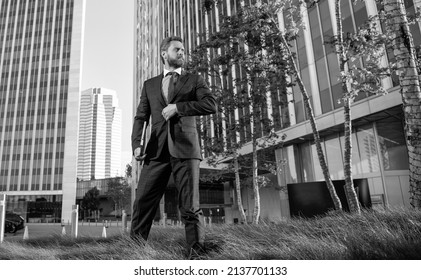 Confident Entrepreneur In Businesslike Suit Standing Outside The Office, Agile Business