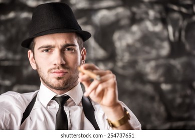 Confident Gangster Man Smoking Cuban Cigar Stock Photo 254737651 ...