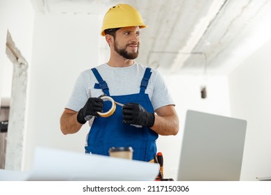 Confident Handyman Electrician Smiling Aside Holding Stock Photo ...