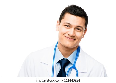 Confident Happy Asian Male Doctor Isolated On White Background