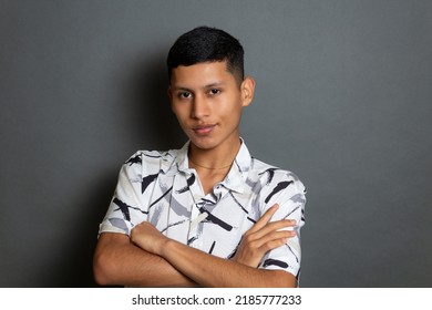 Confident Latino Male Teenager Crossing Arms