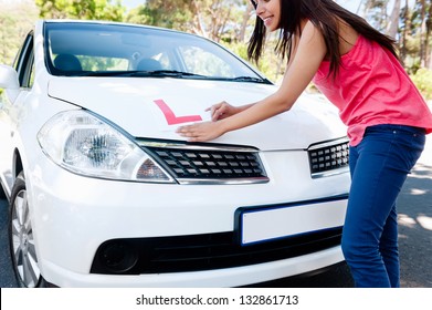 Confident Learner Driver Girl Proud Of Passing Her Test With Car