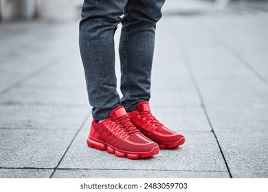 Confident Man in Trendy Red Sneakers - Powered by Shutterstock