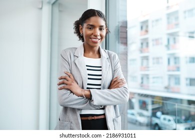 Confident Manager, Leader And Creative Boss With Her Arms Crossed In A Powerful, Assertive And Proud Stance. Portrait Of Smiling, Happy And Female Marketing Agent Ready For Success With Arms Folded