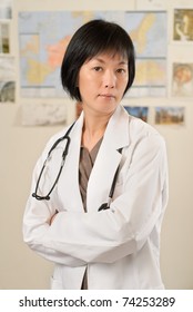 Confident Medicine Doctor Woman Of Asian, Half Length Closeup Portrait Indoor.