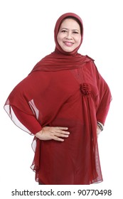 Confident Muslim Woman In Scarf, Isolated Over White Background