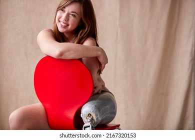 Confident Natural Body Positive Woman With Prosthetic Limb In Underwear Sitting On Chair