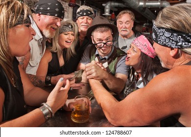 Confident Nerd Wins Arm Wrestling Match In Biker Bar