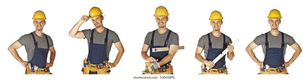 Confident Pose Of Young Caucasian Handyman With Toolbelt