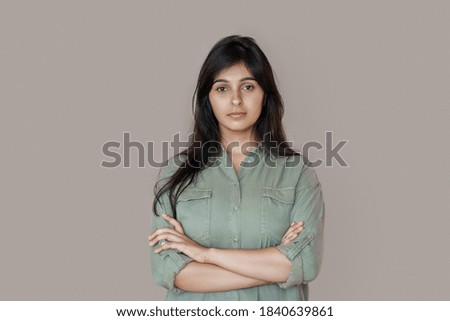 Similar – Image, Stock Photo Young woman in front of white wall smiles