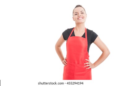 Confident smiling employee with positive attitude as successful job concept isolated on white background with copyspace