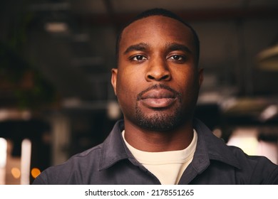 Confident Young Black Male Standing In Office Looking At Camera