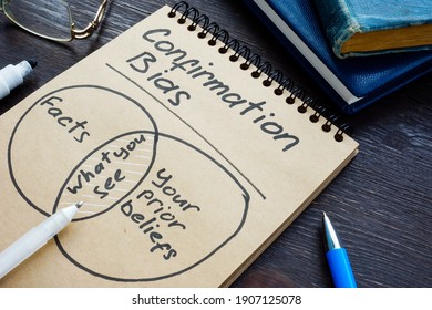 Confirmation bias with facts and prior beliefs written on the page. - Shutterstock ID 1907125078