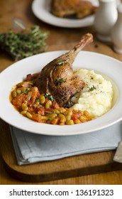 Confit Duck Leg With Flageolet Ragout And Celeriac Mash