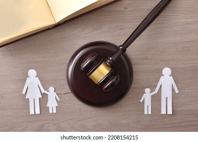 Conflict agreement for the custody of children in a separation. Top view. - Shutterstock ID 2208154215