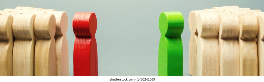The conflict between the leaders of the two teams. Business competition. Search for compromises. People in the discussion. Conflict among employees. Two opponents. Dispute. - Shutterstock ID 1480241363