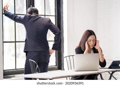 Conflict colleague businessman and businesswoman feel like stress or fail while meeting at the office - Shutterstock ID 2020936391