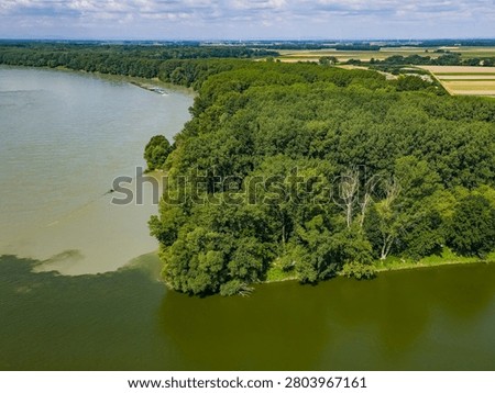 Confluence of Morava and Danube rivers at Devin, Slovakia.IMAGE