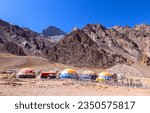 Confluencia Tent Domes and Camping Area, Mount Aconcagua Provincial Park, Mendoza Argentina. Horcones Basecamp Climbing Route Expedition, Scenic Andes Mountains Landscape