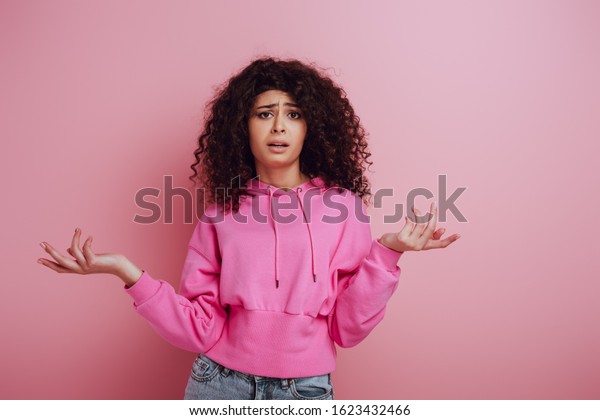 Confused Biracial Girl Showing Shrug Gesture Stock Photo Shutterstock