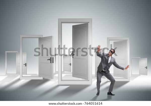 Confused Businessman Front Doors Stock Photo (Edit Now) 764051614