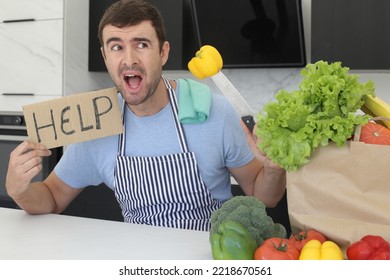 Confused Man Asking For Help In The Kitchen