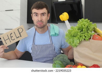 Confused Man Asking For Help In The Kitchen