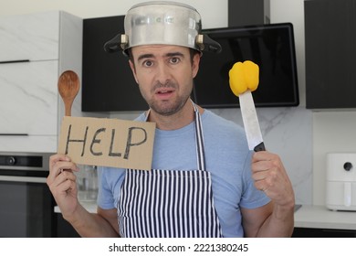 Confused Man Asking For Help In The Kitchen